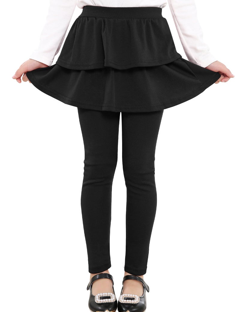 Auranso Girls Leggings with Skirt Kids Clothes Ruffle Tutu Pants Black 9-10 Years - Image 1